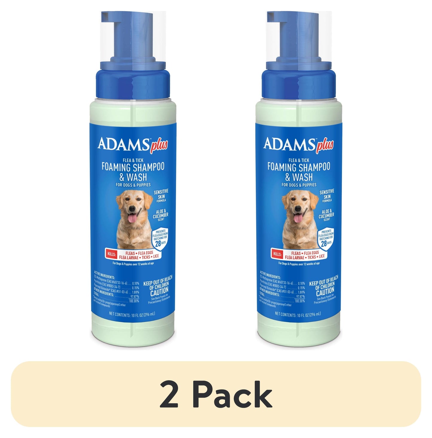 (2 Pack) plus Flea & Tick Foaming Shampoo & Wash for Dogs & Puppies over 12 Weeks, Sensitive Skin Flea Treatment, 10 Oz