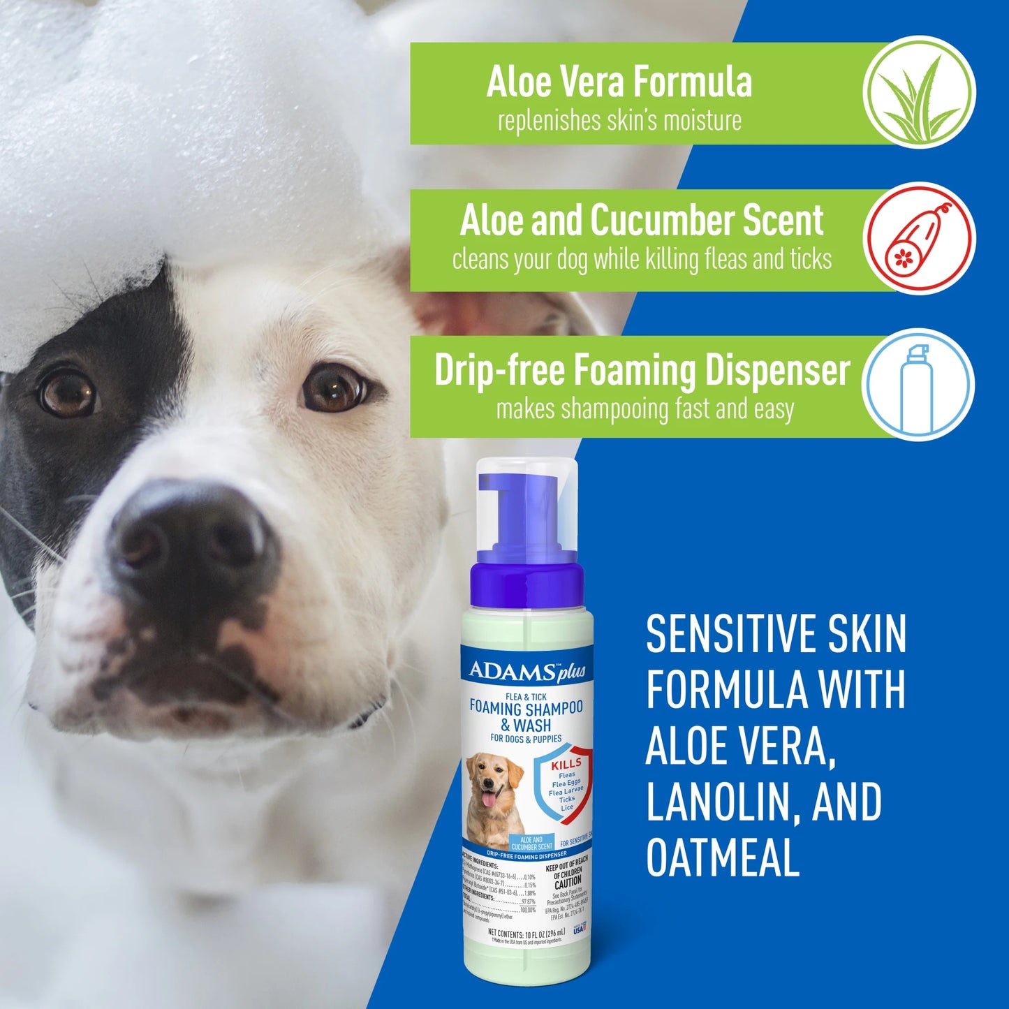 (2 Pack) plus Flea & Tick Foaming Shampoo & Wash for Dogs & Puppies over 12 Weeks, Sensitive Skin Flea Treatment, 10 Oz