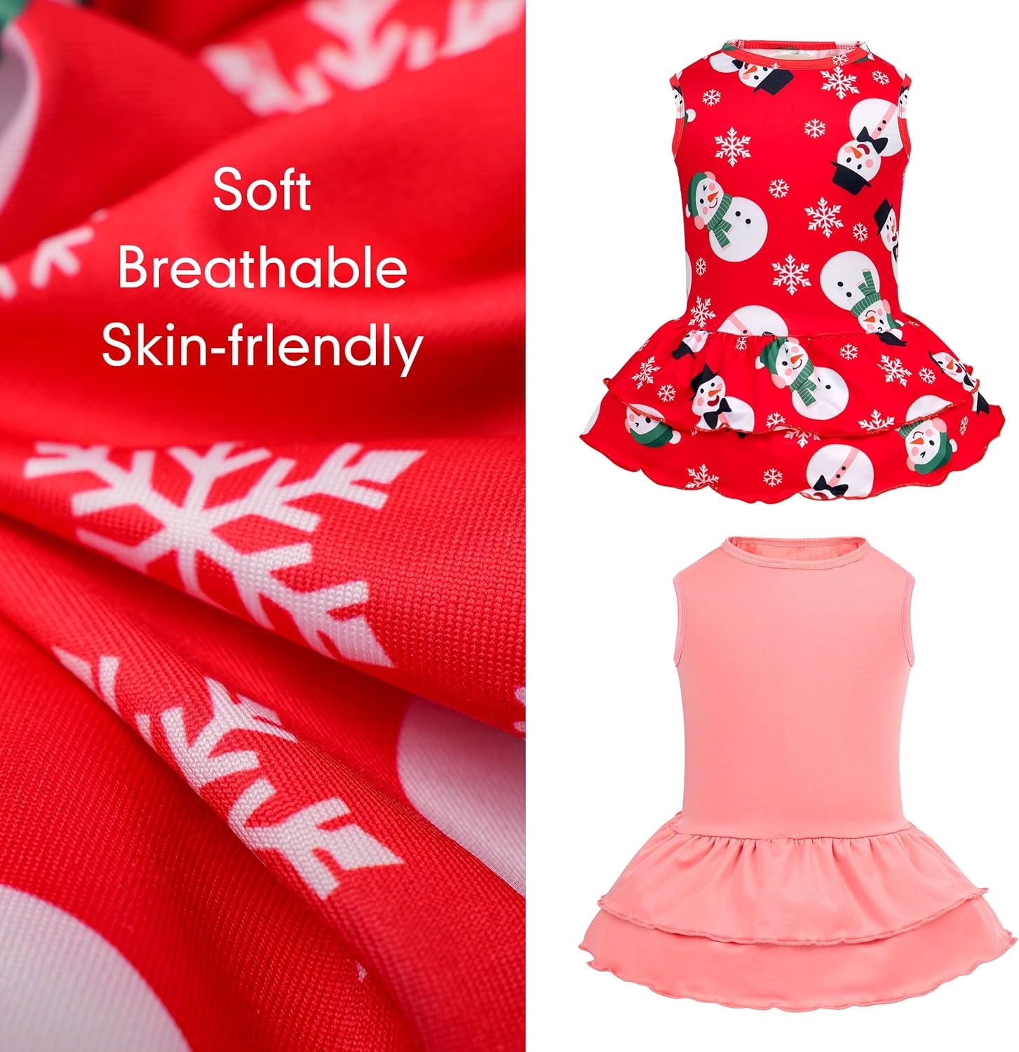 2 Pack Dog Christmas Dress Puppy Dress Soft Breathable Dog Clothes for Small Dogs Girl Snowman Holiday Outfit Pet Apparel, XS