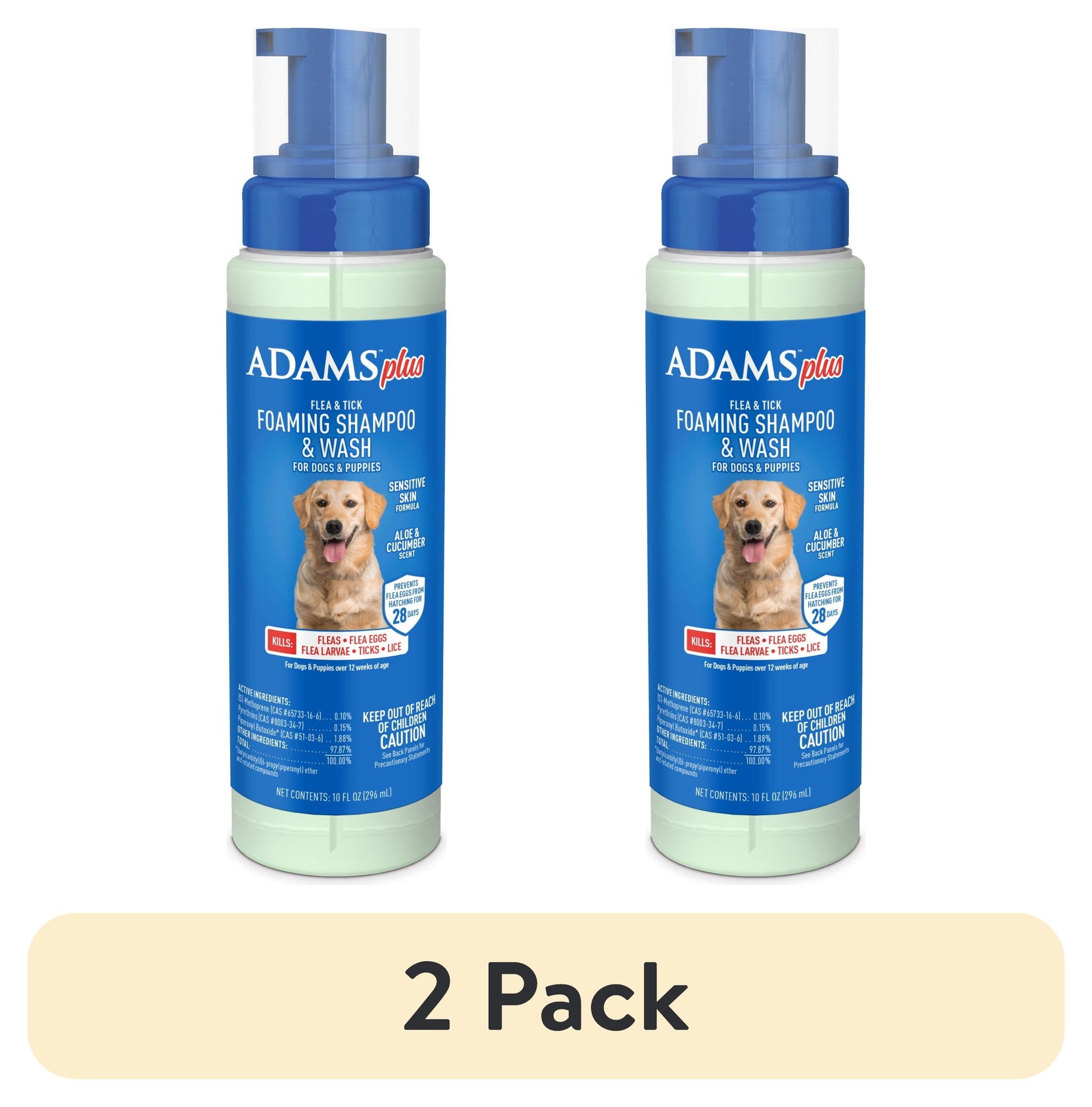 (2 Pack)  plus Flea & Tick Foaming Shampoo & Wash for Dogs & Puppies over 12 Weeks, Sensitive Skin Flea Treatment, 10 Oz