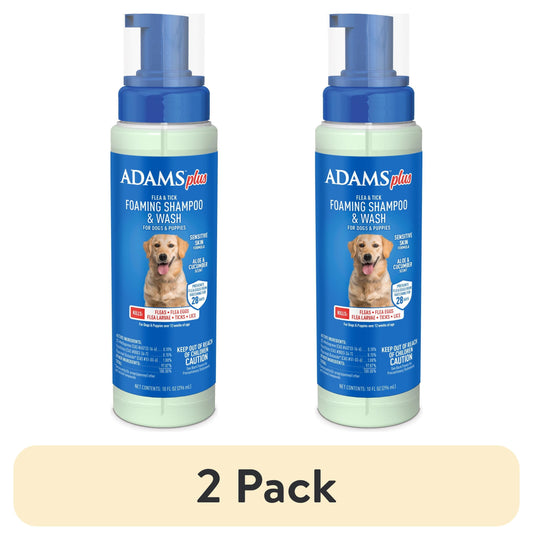 (2 Pack)  plus Flea & Tick Foaming Shampoo & Wash for Dogs & Puppies over 12 Weeks, Sensitive Skin Flea Treatment, 10 Oz