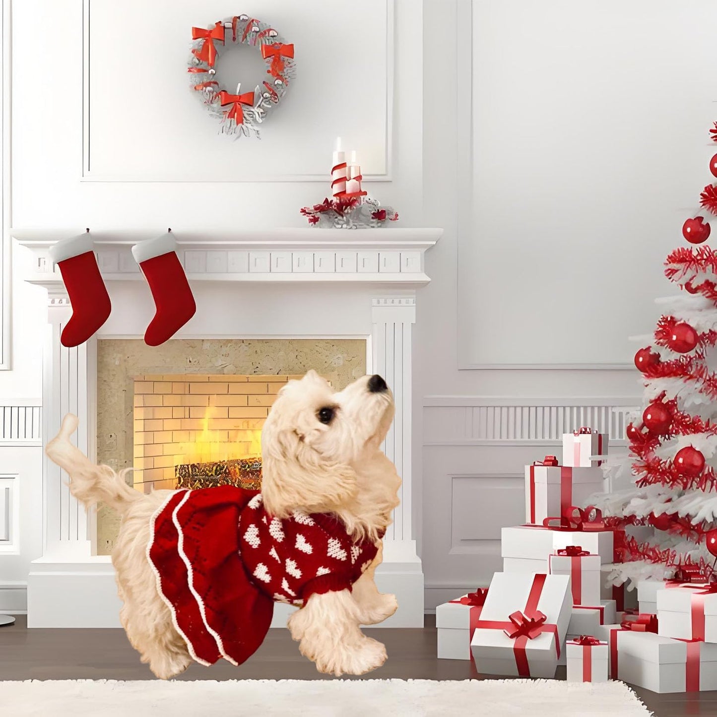 Small Dog Sweaters Girl Red Winter Warm Dog Christmas Dress Day Day Costume Clothes Dachshund Chihuahua Corgi (Red, XS)