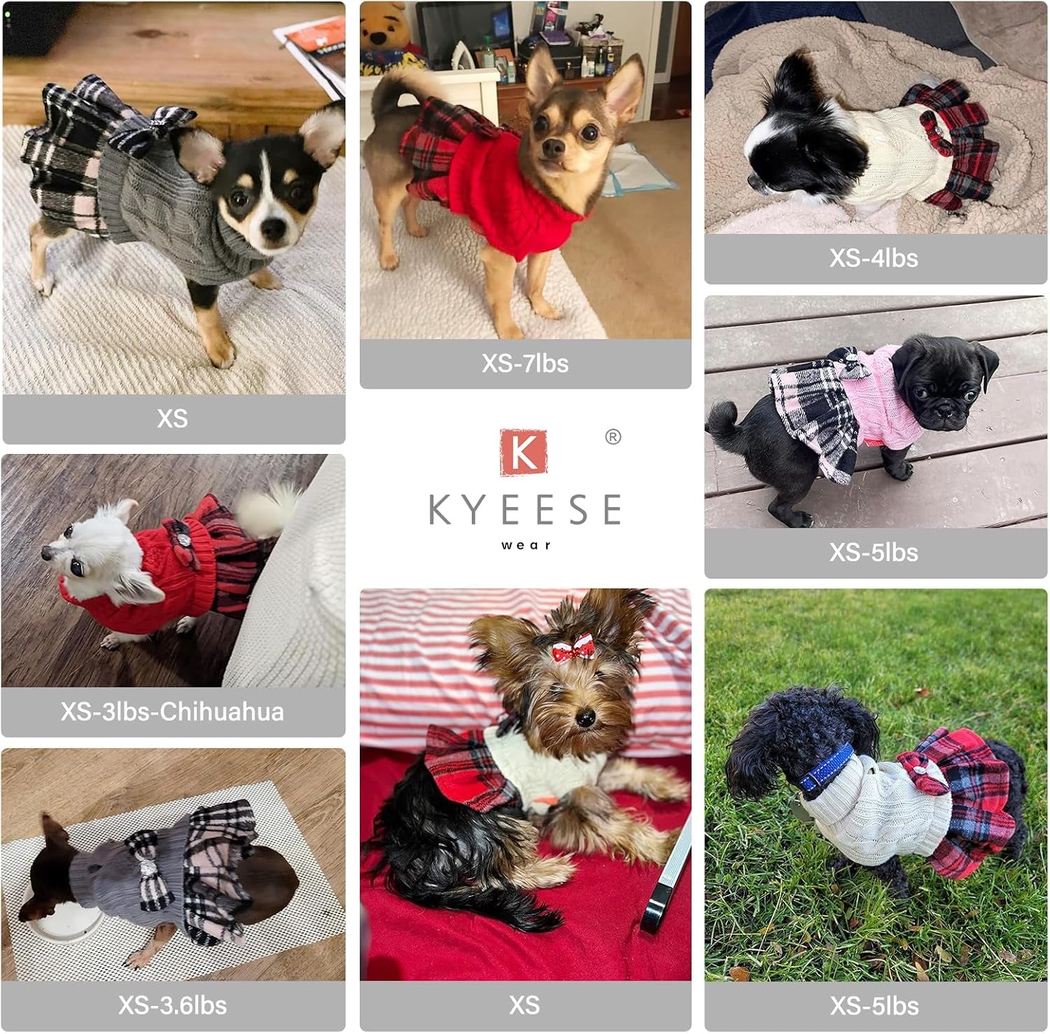 Dog Sweaters for Small Dogs Girl Soft Pet Sweater Turtleneck Small Pets Sweater with Bowtie Buffalo Check Dogs Clothes Dog Coats Pullover Knitwear Puppy Cat Sweater Pet Sweater Dress