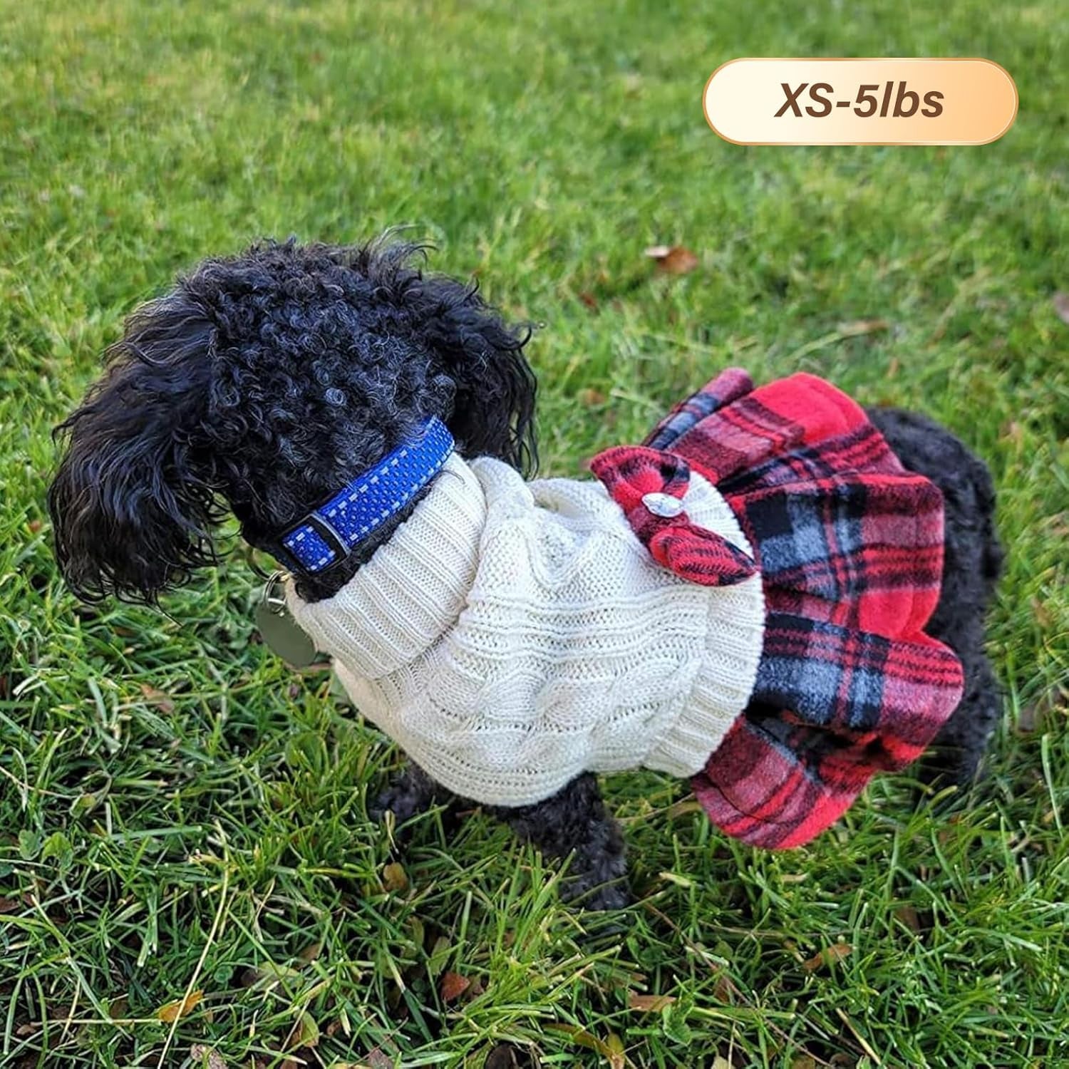 Dog Sweaters for Small Dogs Girl Soft Pet Sweater Turtleneck Small Pets Sweater with Bowtie Buffalo Check Dogs Clothes Dog Coats Pullover Knitwear Puppy Cat Sweater Pet Sweater Dress