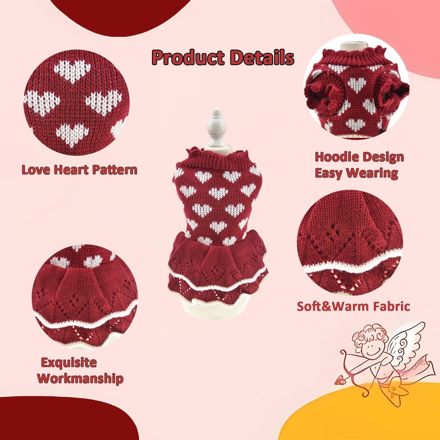Small Dog Sweaters Girl Red Winter Warm Dog Christmas Dress Day Day Costume Clothes Dachshund Chihuahua Corgi (Red, XS)