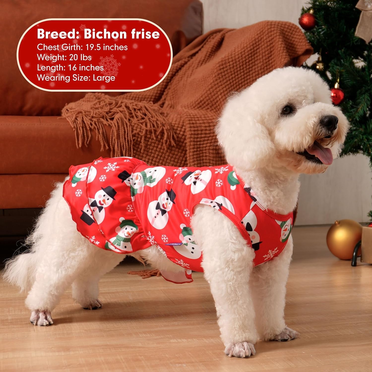 2 Pack Dog Christmas Dress Puppy Dress Soft Breathable Dog Clothes for Small Dogs Girl Snowman Holiday Outfit Pet Apparel, XS