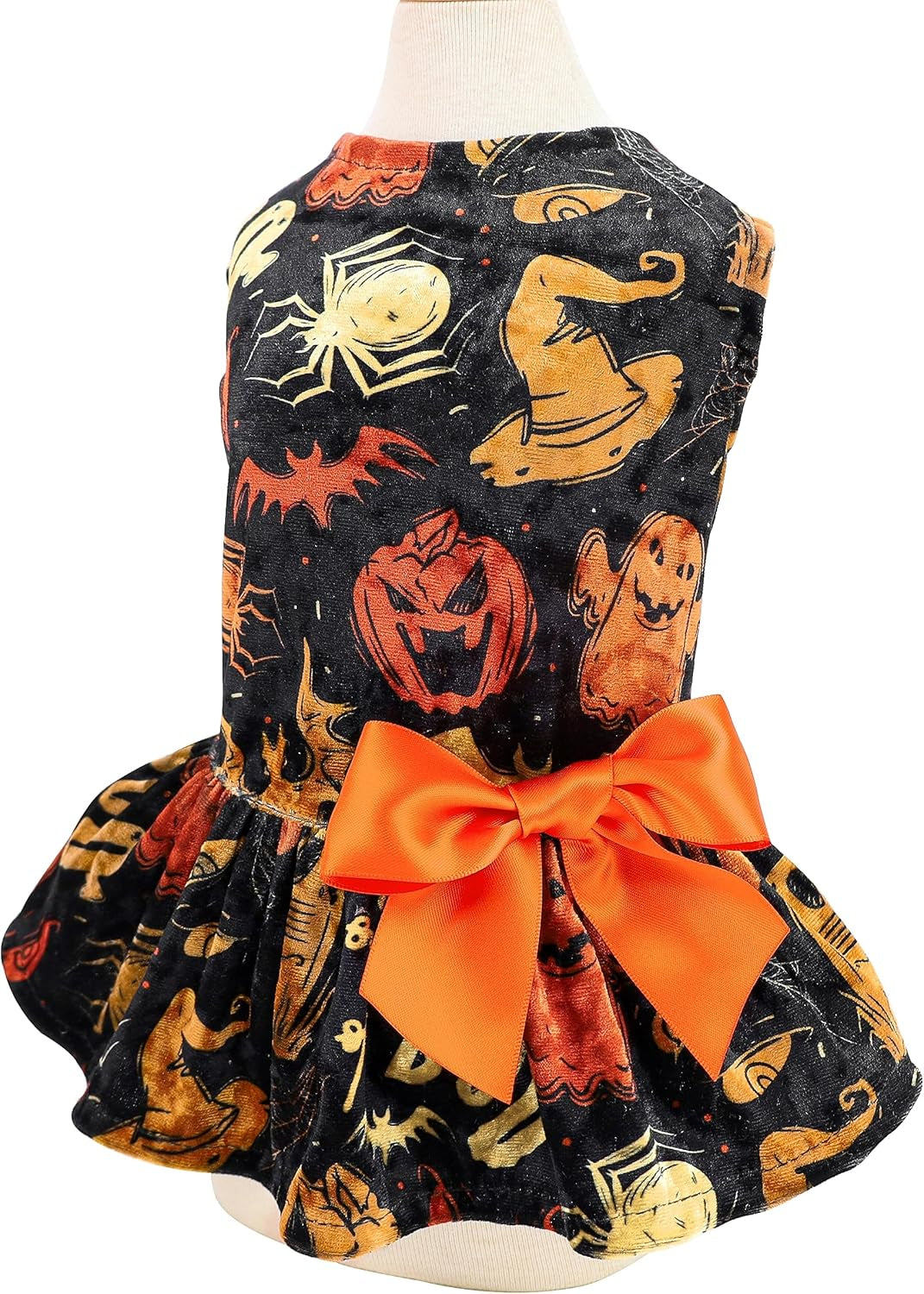 Halloween Lightweight Velvet Clothes Dog Costume Puppy Dress Doggie Party Girl One Piece with Bowknot Holiday Cat Outfits Black Xx-Small