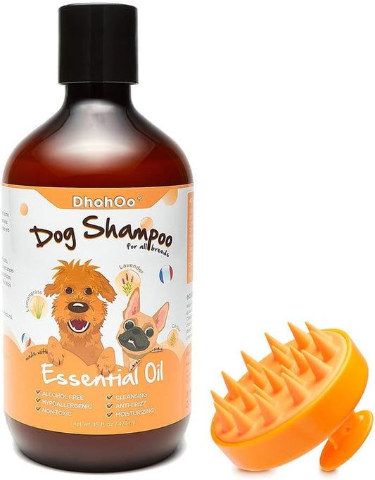2-In-1 Dog Shampoo and Conditioner with Brush, Relief Skin Itchy Dry Dog Shampoo, All Natural Ingredients Dog Puppy Shampoo Suit Sensitive Skin Help Hair Growth Healthy-16 Oz