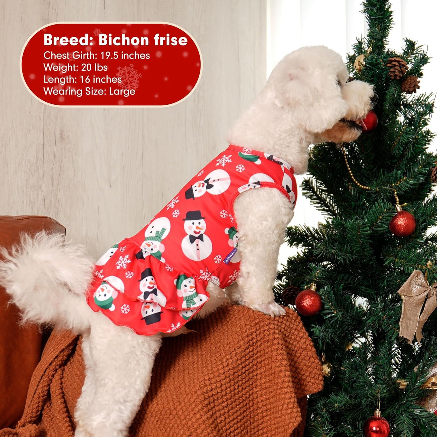 2 Pack Dog Christmas Dress Puppy Dress Soft Breathable Dog Clothes for Small Dogs Girl Snowman Holiday Outfit Pet Apparel, XS