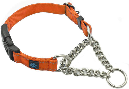 Stainless Steel Chain Martingale Collar - Supporting Dog Rescues with Every Purchase (Small, Orange)