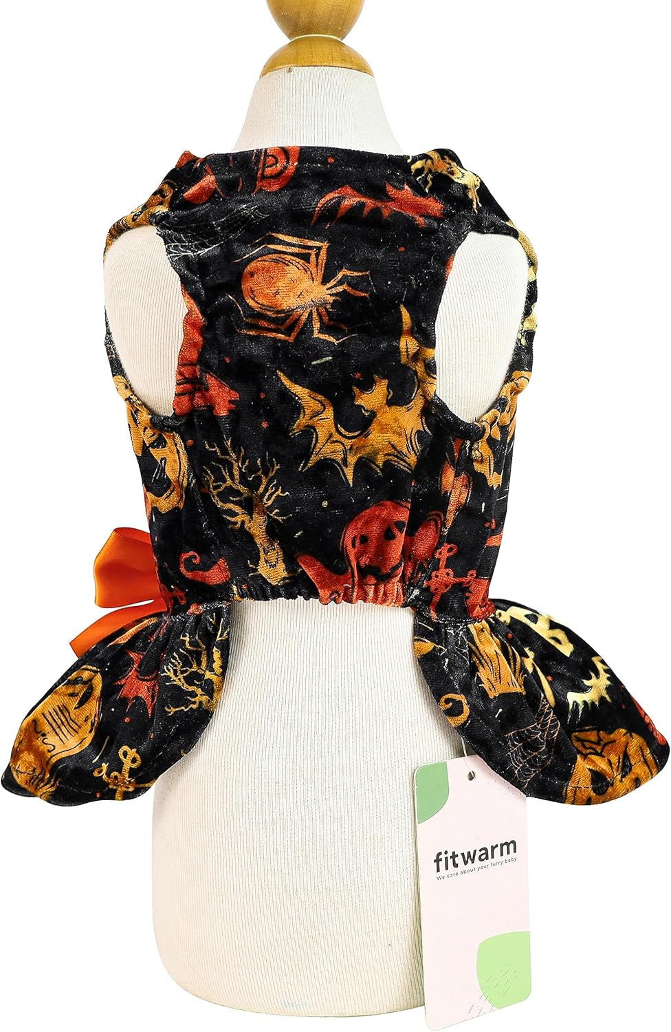 Halloween Lightweight Velvet Clothes Dog Costume Puppy Dress Doggie Party Girl One Piece with Bowknot Holiday Cat Outfits Black Xx-Small