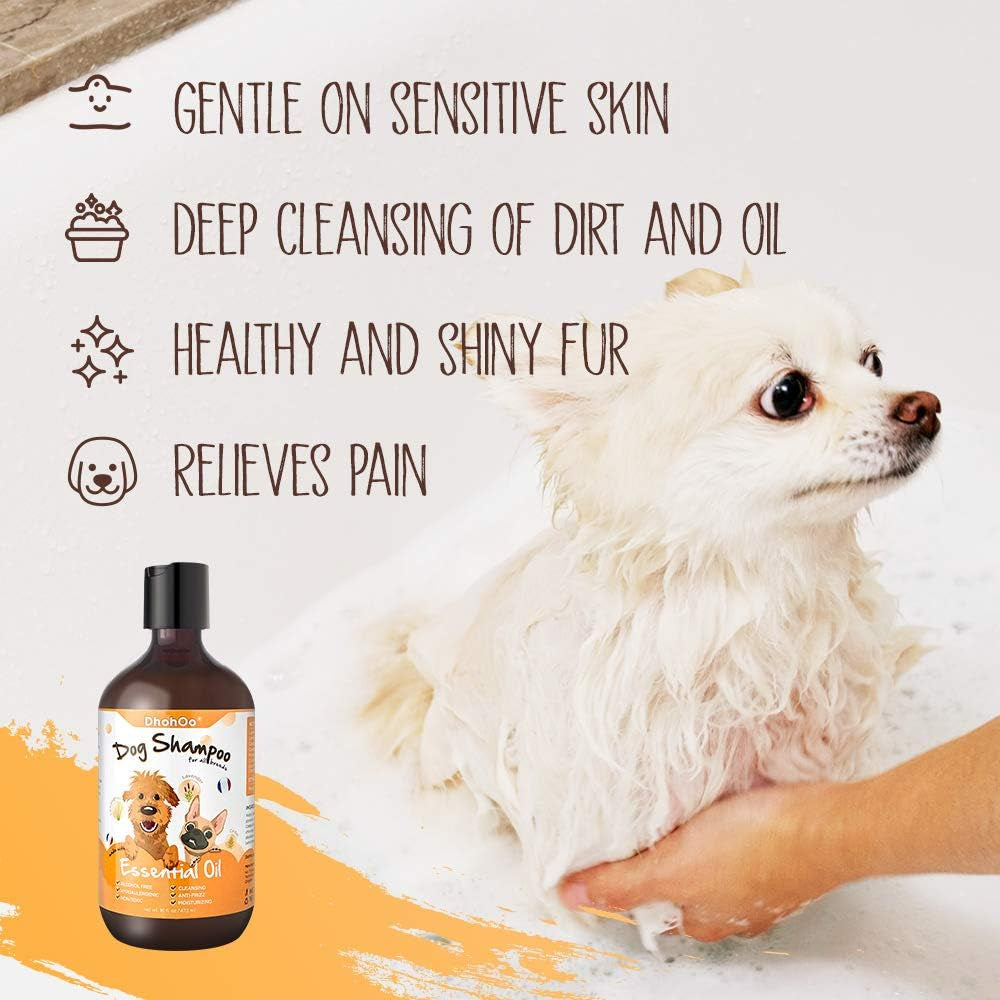 2-In-1 Dog Shampoo and Conditioner with Brush, Relief Skin Itchy Dry Dog Shampoo, All Natural Ingredients Dog Puppy Shampoo Suit Sensitive Skin Help Hair Growth Healthy-16 Oz