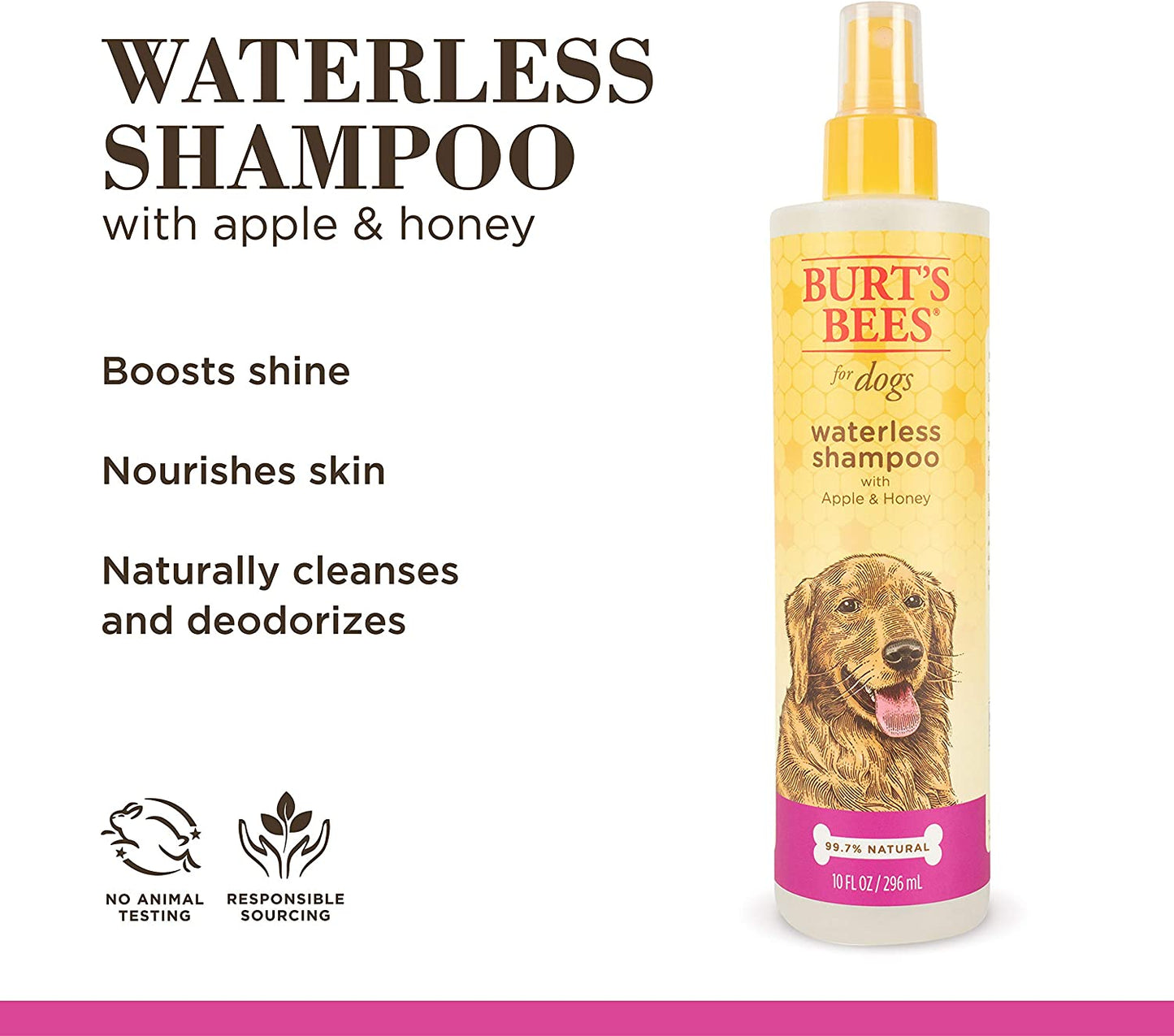 for Dogs Natural Waterless Shampoo Spray for Dogs | Made with Apple and Honey | Quick & Easy Way to Bathe Your Dog | Sulfate & Paraben Free, Made in USA | 10 Oz - 3 Pack