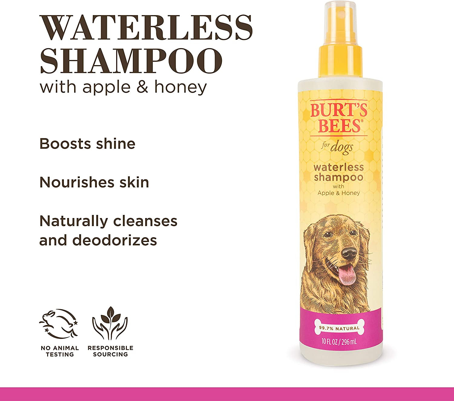 for Dogs Natural Waterless Shampoo Spray for Dogs | Made with Apple and Honey | Quick & Easy Way to Bathe Your Dog | Sulfate & Paraben Free, Made in USA | 10 Oz - 3 Pack
