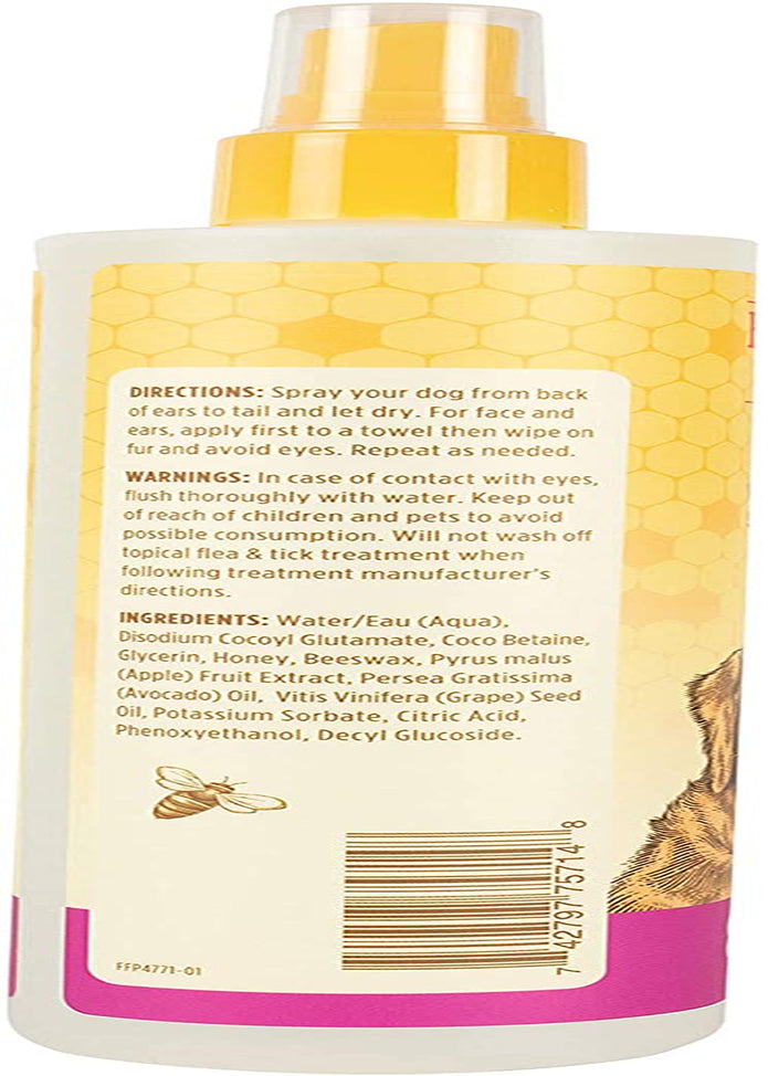 for Dogs Natural Waterless Shampoo Spray for Dogs | Made with Apple and Honey | Quick & Easy Way to Bathe Your Dog | Sulfate & Paraben Free, Made in USA | 10 Oz - 3 Pack